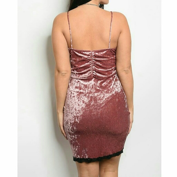 Deep Pink Black Lace Velvet Ruched Slip Dress - Picture 5 of 7